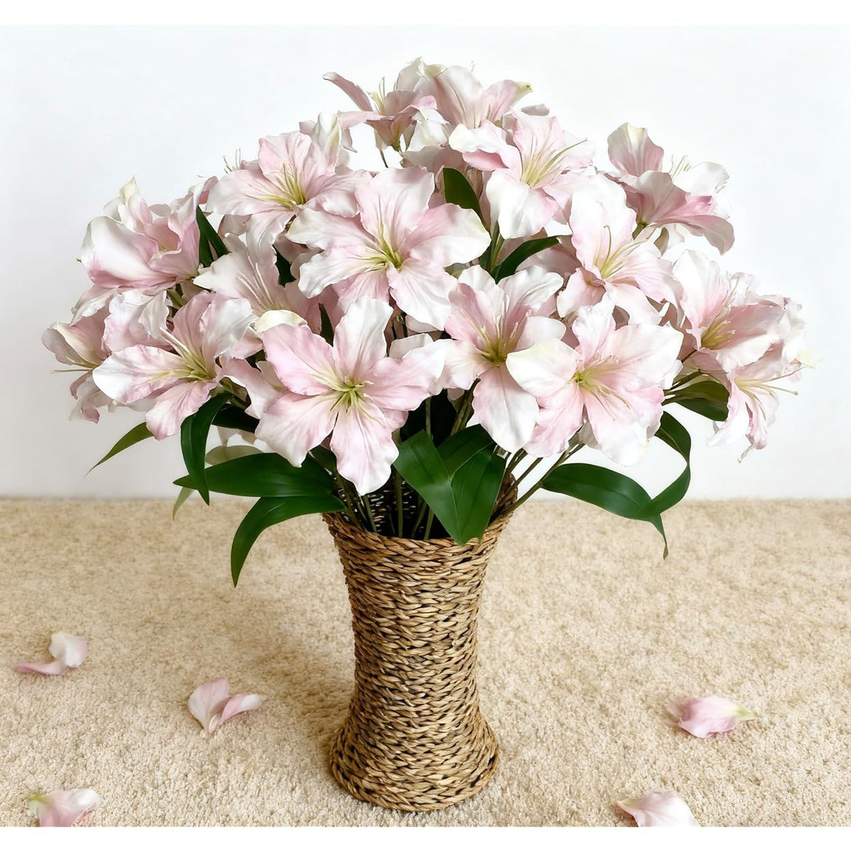 10-Bud Artificial Lily Flowers, 4 Pcs Fake Outdoor Flowers, Uv Resistant Faux Flowers For Outdoor Planters, Silk Flowers For Wedding Decoration (Pink)