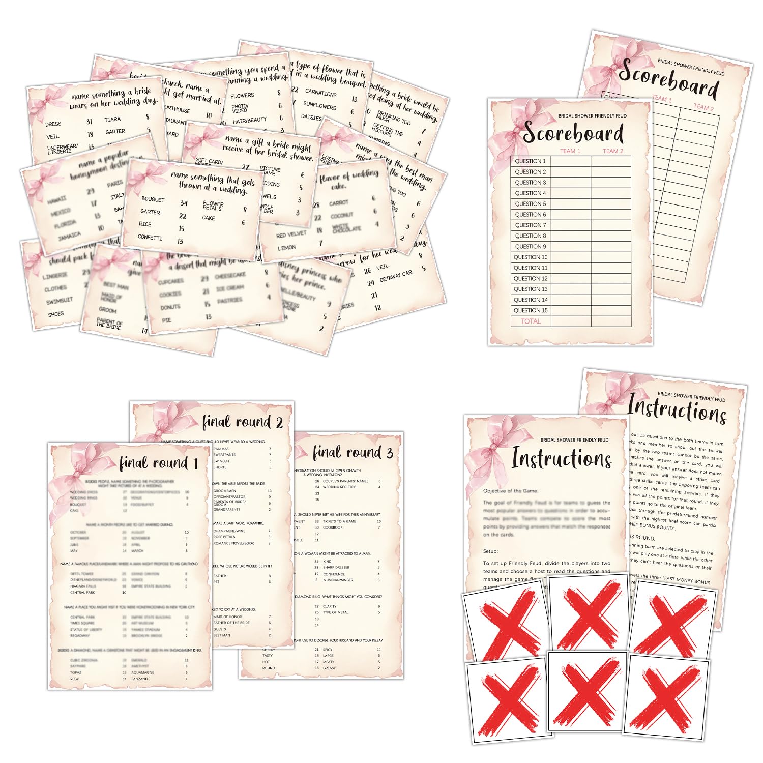 Pink Wedding Friendly Feud Quiz, Bow Bridal Shower Friendly Feud Game Set For Reception And Guests, Bridal Shower Game, Engagement Party Games, Bachelorette Party Decor & Supplies-04