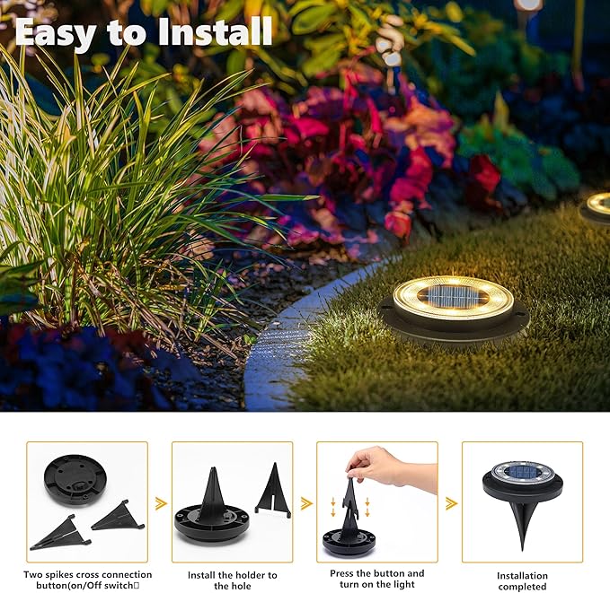 12 Pack 2 in 1 Solar Ground Lights Waterproof Warm White Pathway Deck Garden Lights