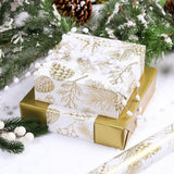 Reversible Christmas Wrapping Paper - 17 Inch X 33 Feet (46.7 Sq. Ft. Ttl.) - Vintage Gold Holly Design Perfect For Xmas, Party, Holiday Gift Wrap