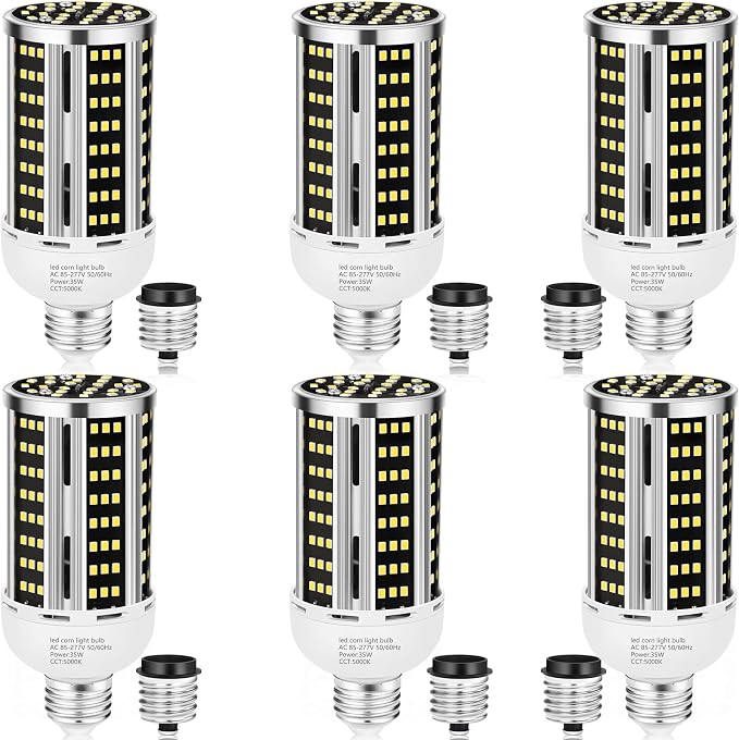 6 Pack 35W LED Corn Light Bulbs 300W Equivalent 5000K Daylight 5000 Lumens E26 E39 Base