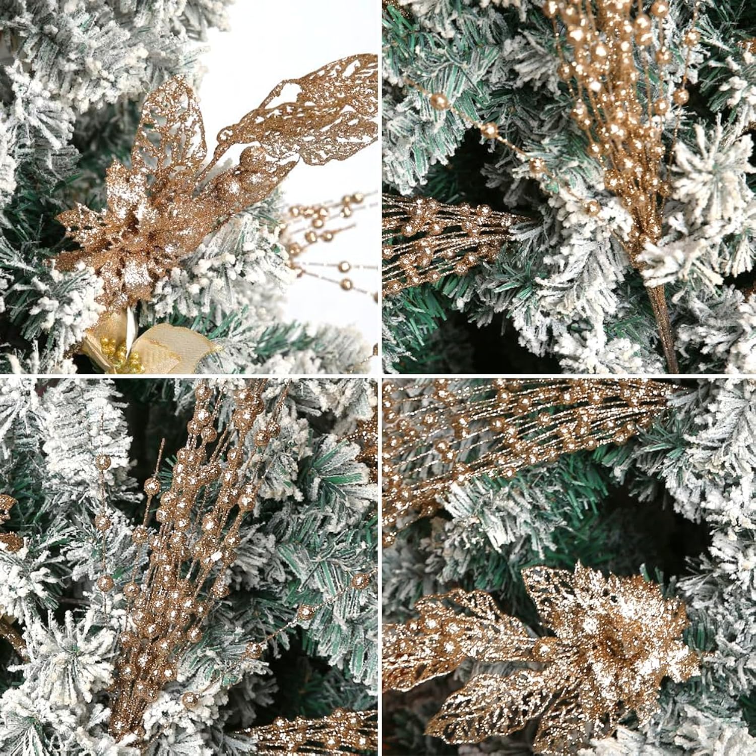28 Pack Christmas Tree Ornaments Set, Champagne Artificial Glitter Berry Flowers Stem Branches Picks For Xmas Tree Decoration Gift Small Vase Home Holiday Wedding Party Decor