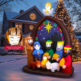 8Ft Christmas Inflatables Nativity Scene Outdoor Decorations With Led Lights, Large Christmas Jesus Blow Up Yard Decorat