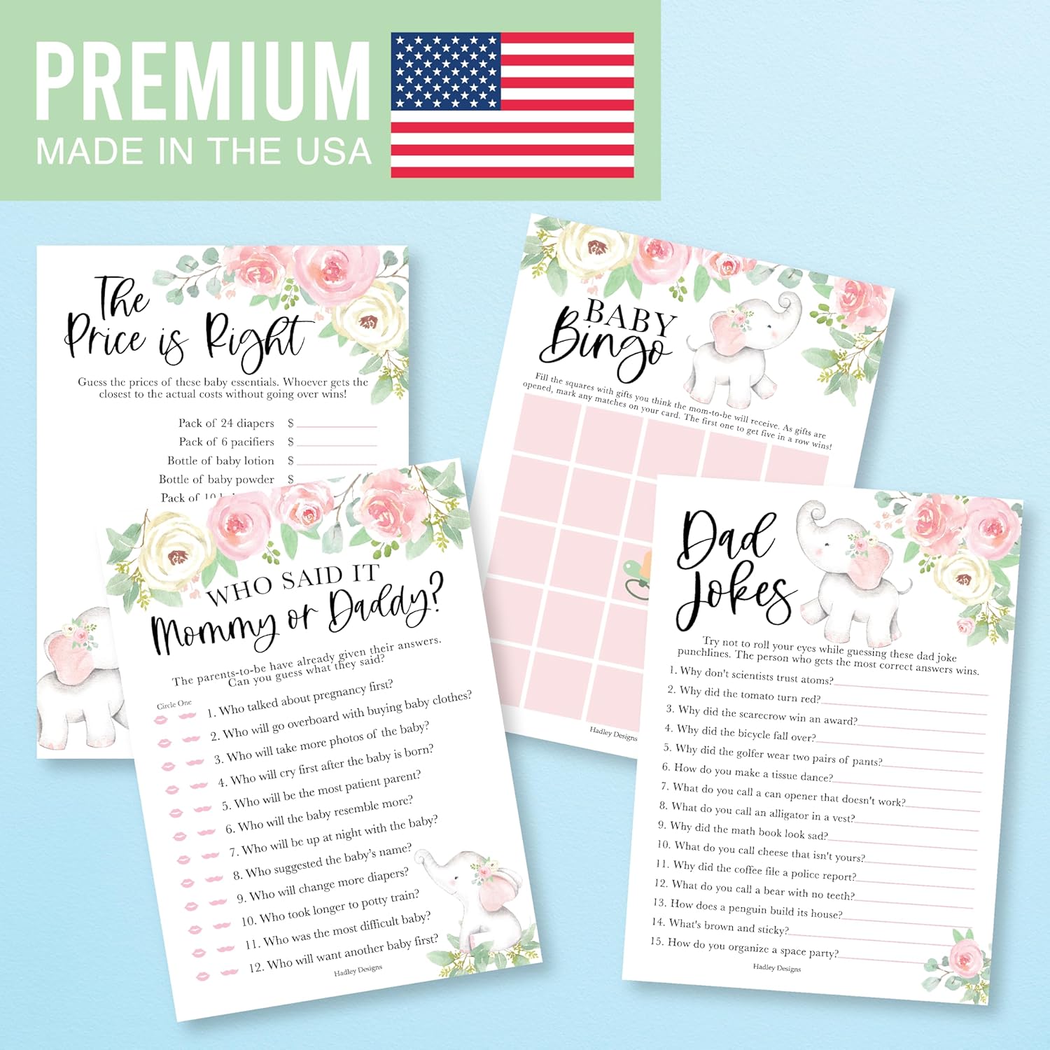 40 Elephant Baby Shower Games For Girl-Baby Shower Bingo Game Girl, Guess Who Mommy Or Daddy Baby Shower Game, The Price Is Right Baby Shower Game, Funny Baby Shower Games Dad Jokes