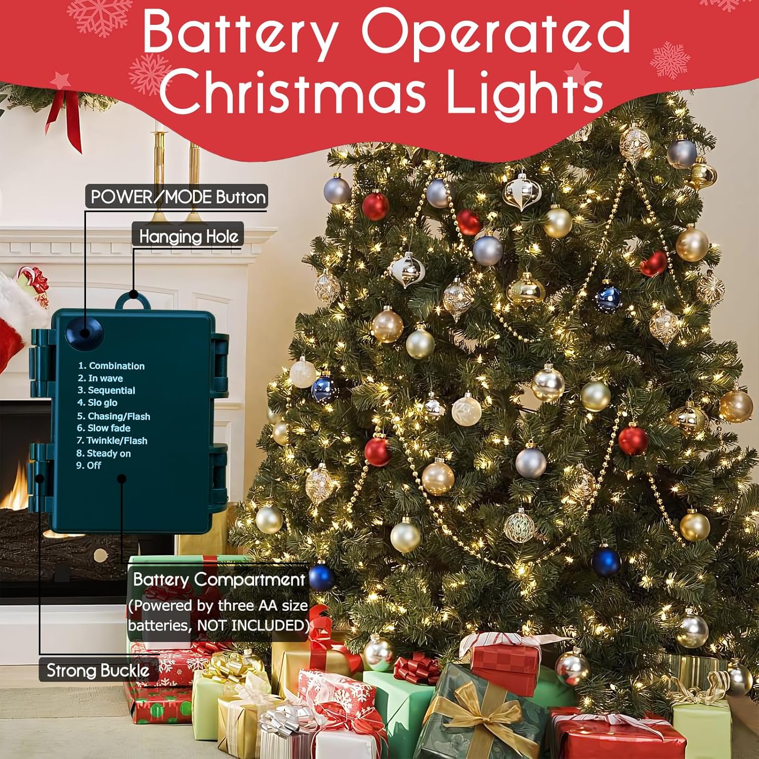 Battery Operated Christmas Lights - 50 Led Mini Lights With Auto Timer, 8 Modes, Warm White