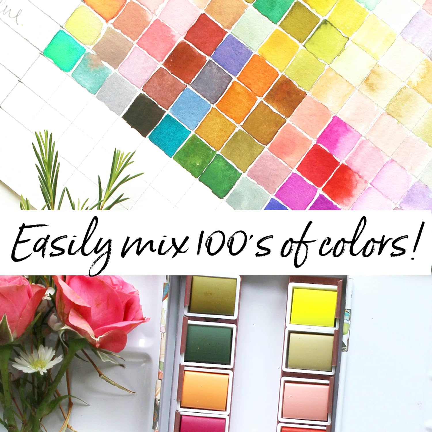 Professional Watercolor Paint Set By Kristy Rice | 12 Unique Water Colors In Inspirational Watercolor Tin W/Removable Tray | Travel Watercolor Set | Paint Palette With Lid