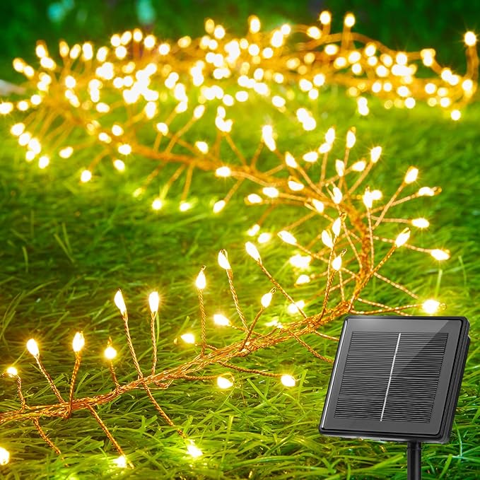 10FT 120 LED Solar Fairy Lights Outdoor Waterproof Warm White Firecracker String Lights with 8 Modes for Patio Garden Yard Party Decor