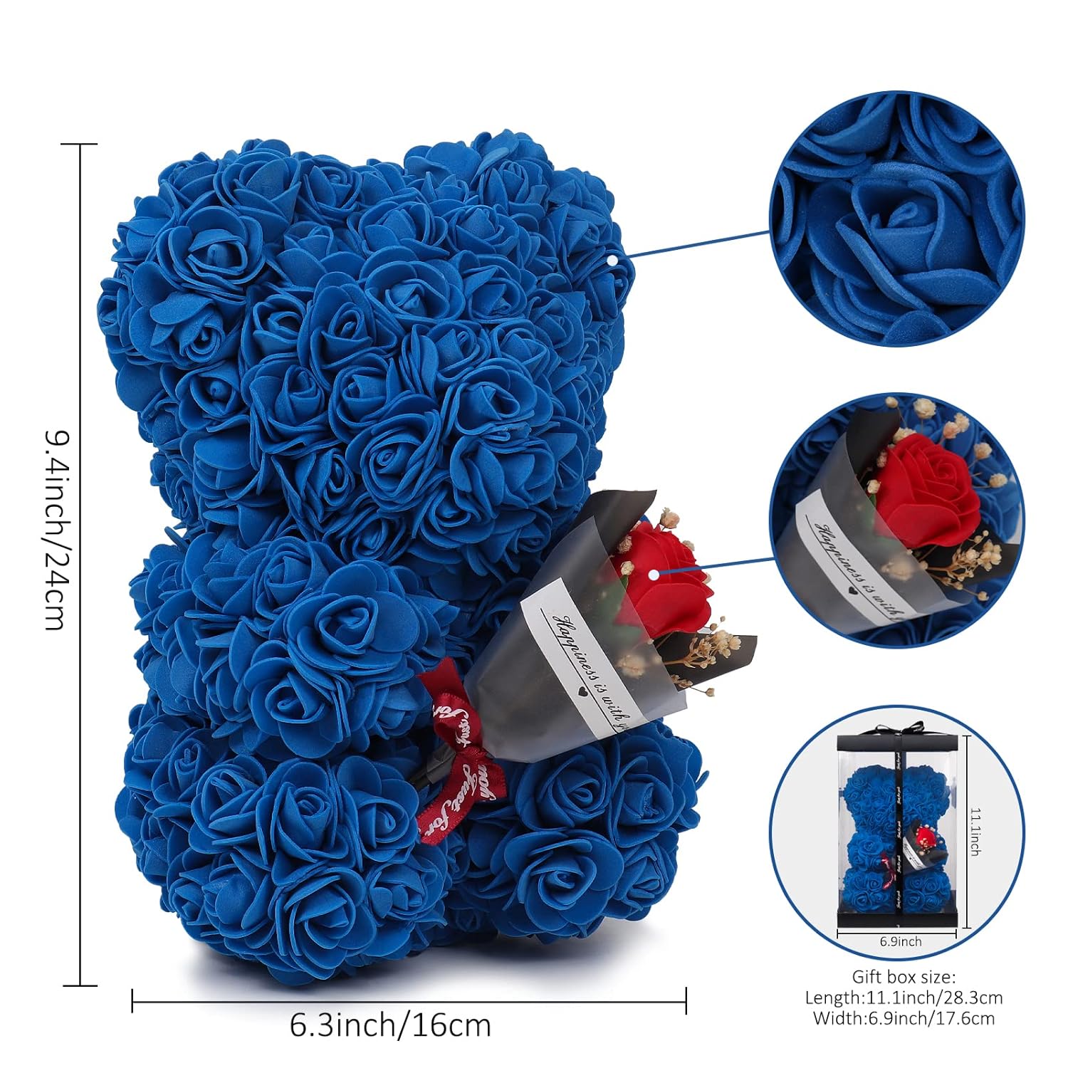 Rose Bear Valentines Day Gifts For Her Artificial Rose Teddy Bear For Girlfriend Mom Wife Handmade Rose Bear For Mothers Day Anniversary Birthday Gifts (Royal Blue)