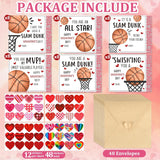 48 Pack Valentines Day Cards For Kids Classroom Basketball Valentine'S Day Exchange Greeting Cards With Envelopes And Heart Stickers For Kids Classroom School Party Favors 4.3 * 4.3 Inch