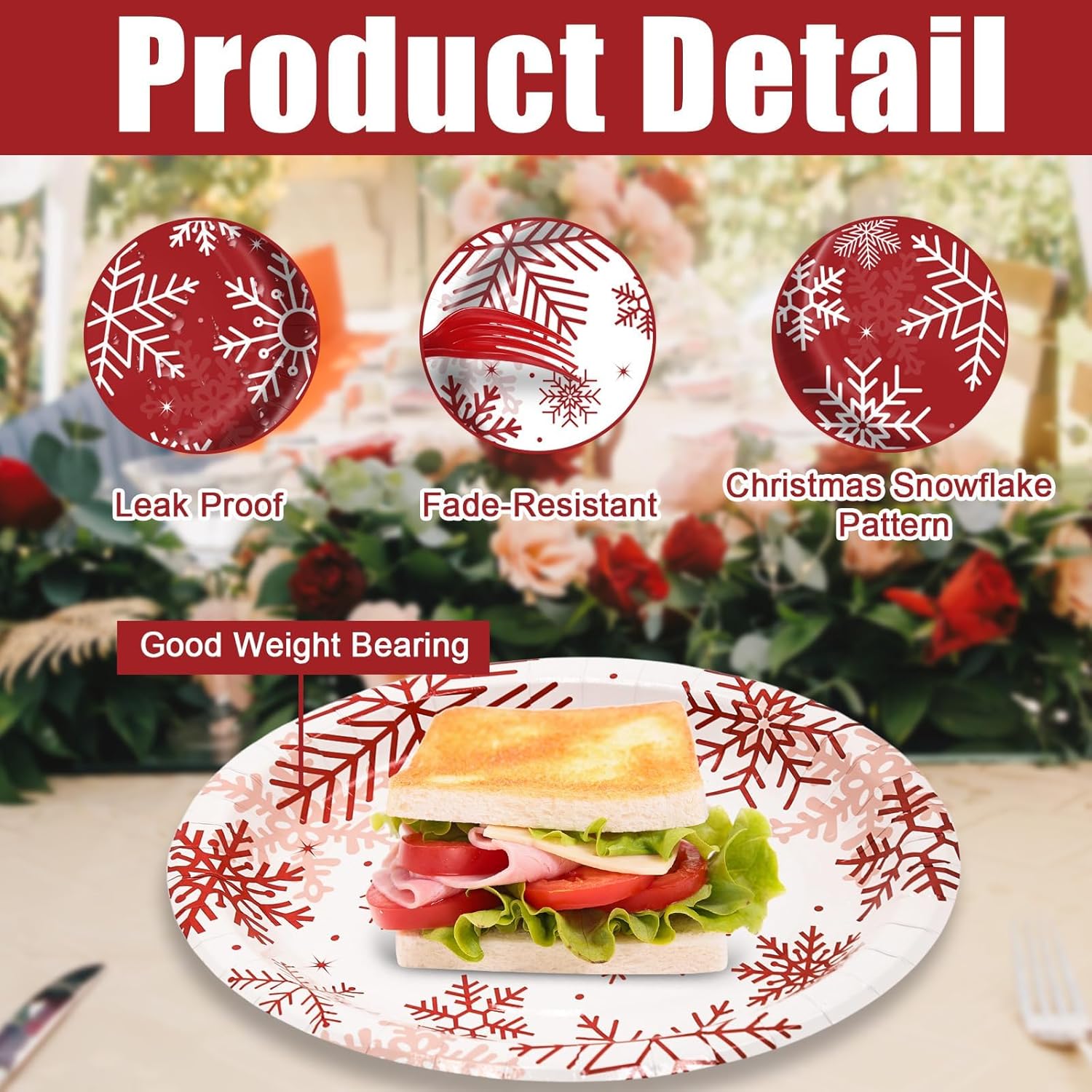 50 Pcs Christmas Oval Paper Plates 10" X 12",Large Disposable Xmas Party Decorations Paper Winter Snowflake Plates For Xmas Holiday New Year Dinner Party Supplies,50 Guests