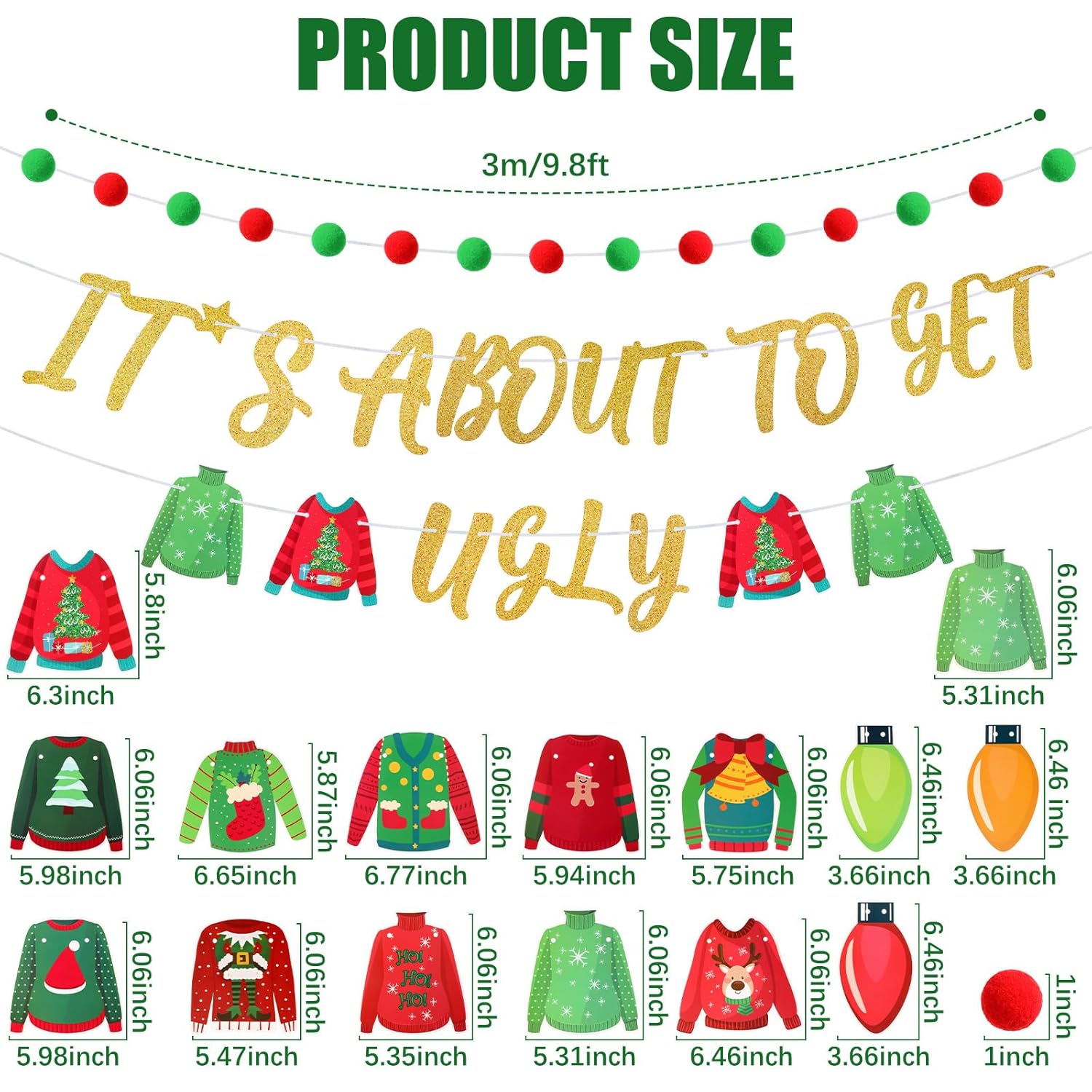 Ugly Sweater Party Decorations - It'S About To Get Ugly Banner, Felt Garland, Christmas Lights & Ideas For Home Mantel