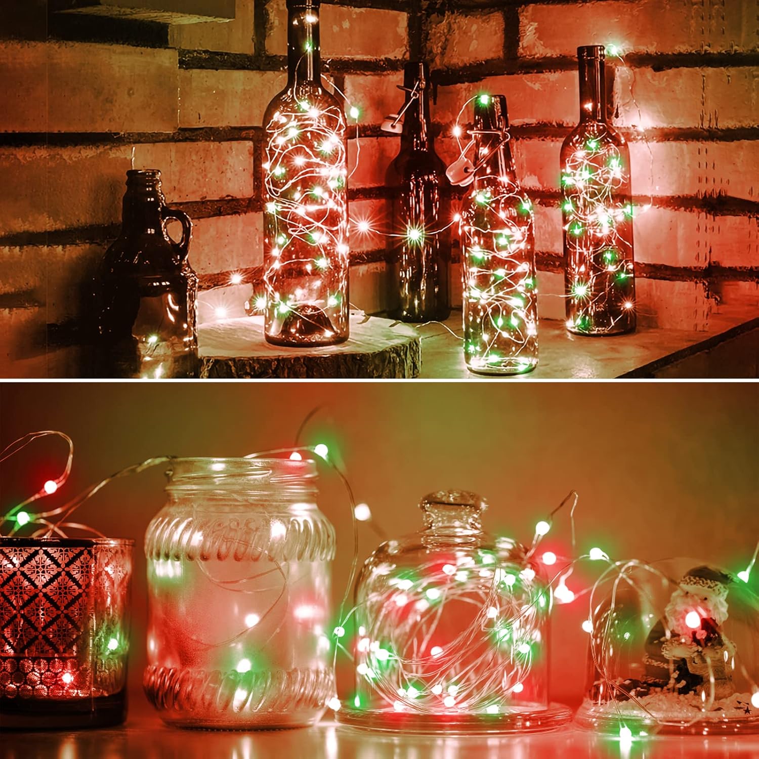 6 Pack Red And Green Fairy Lights Battery Operated, 7 Ft 20 Led Red Green Christmas String Lights, Waterproof Copper Wir