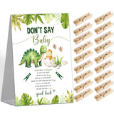 Don'T Say Baby Game Sign With 50 Mini Clothespins - Jungle Dinosaur Shower For Gender Reveal Party Decorations, Favors Supplies (Mq-1-15)