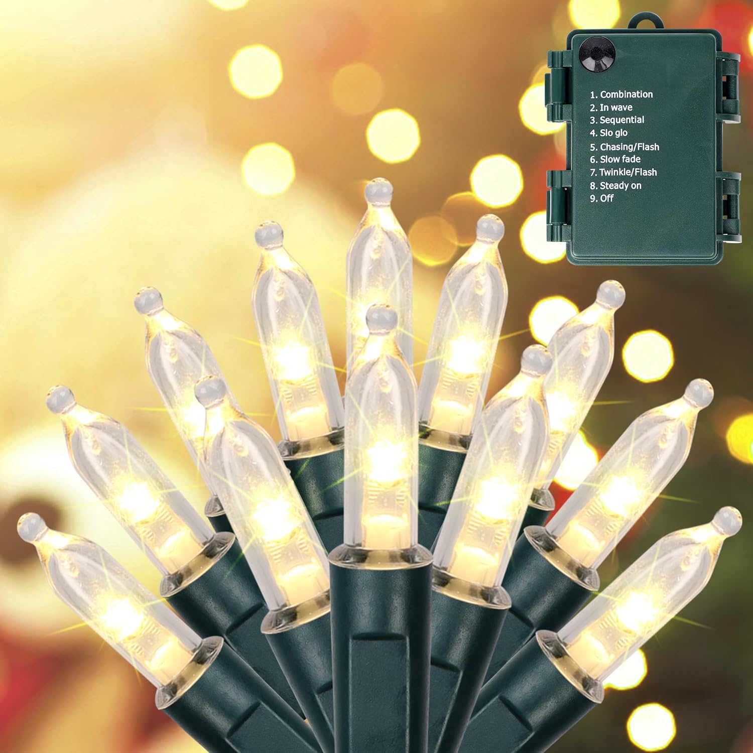 Christmas Lights, 50-Count Green Wire Light Set, Battery Operated Christmas Mini String Light With 8 Modes, 16 Ft Fairy Lights For Christmas Tree Garden Wreath Decorations (1 Pack, Warm White)