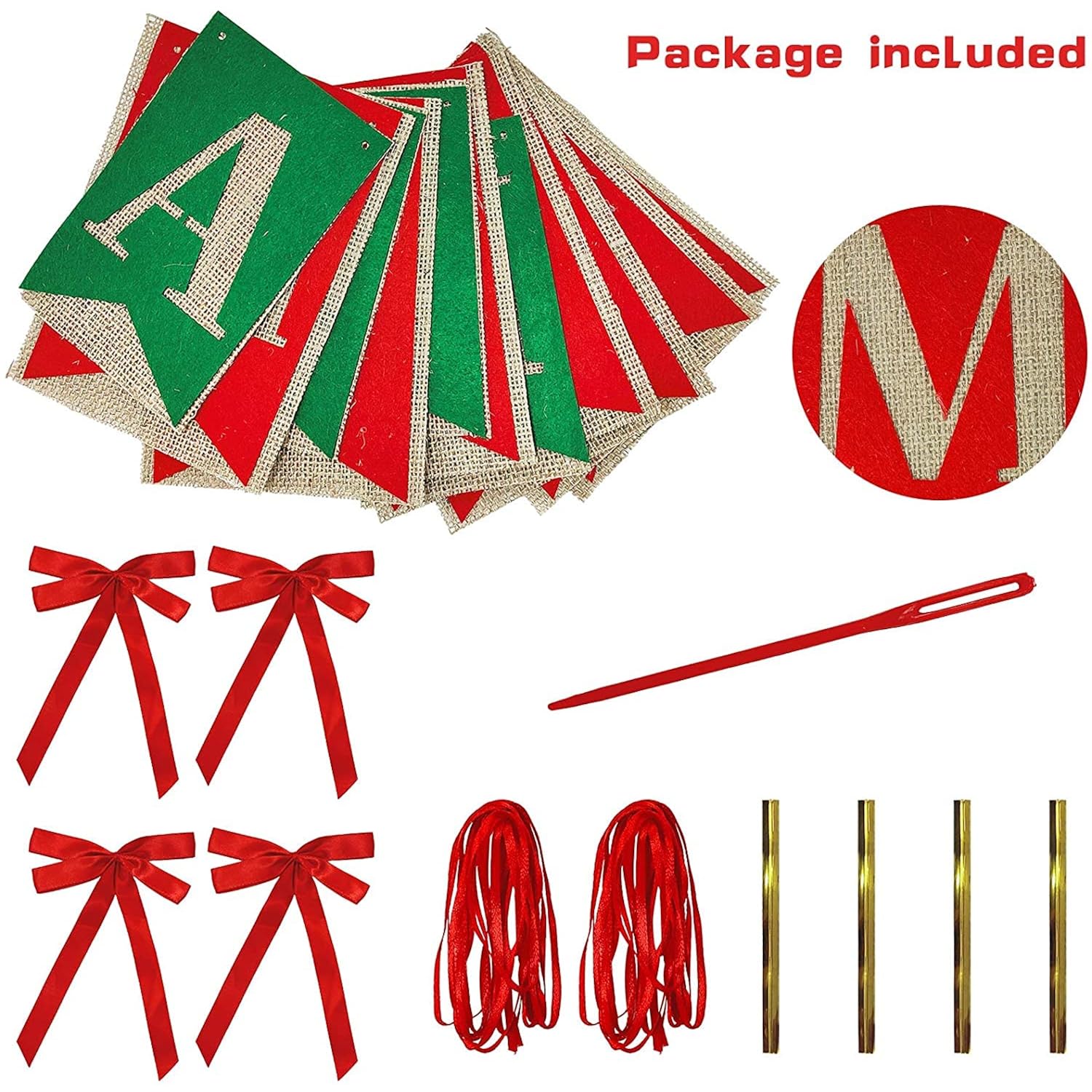 Merry Christmas Burlap Banner Home Garden-Xmas Bunting Decoration Indoor Outdoor Fireplace Wall Tree (Mix)