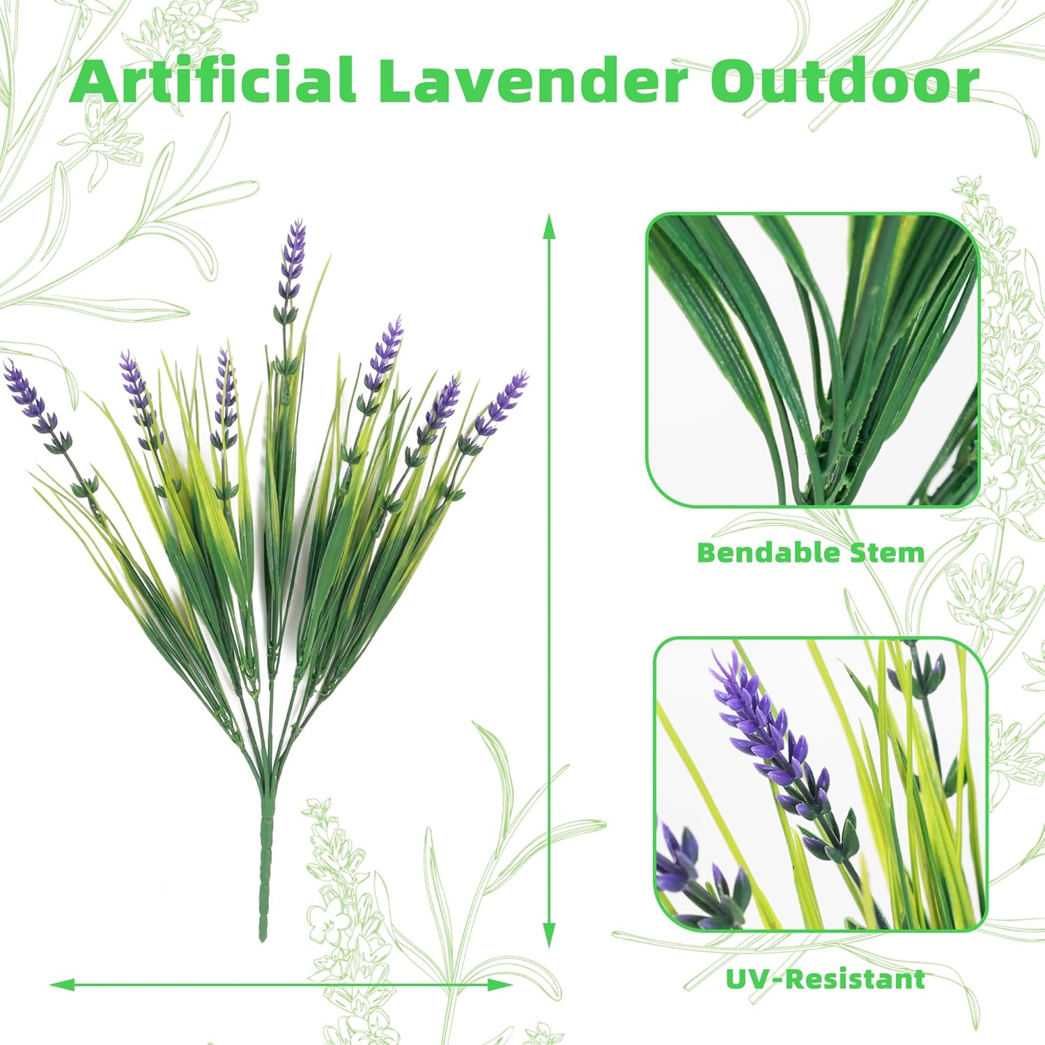 24 Bundles Artificial Plants Outdoor, Uv Resistant Lavender Flowers Artificial Plastic Fake Lavender With Monkey Grass For Garden Porch Patio Yard Window Box Planter Decor(Grass With Purple Flowers)