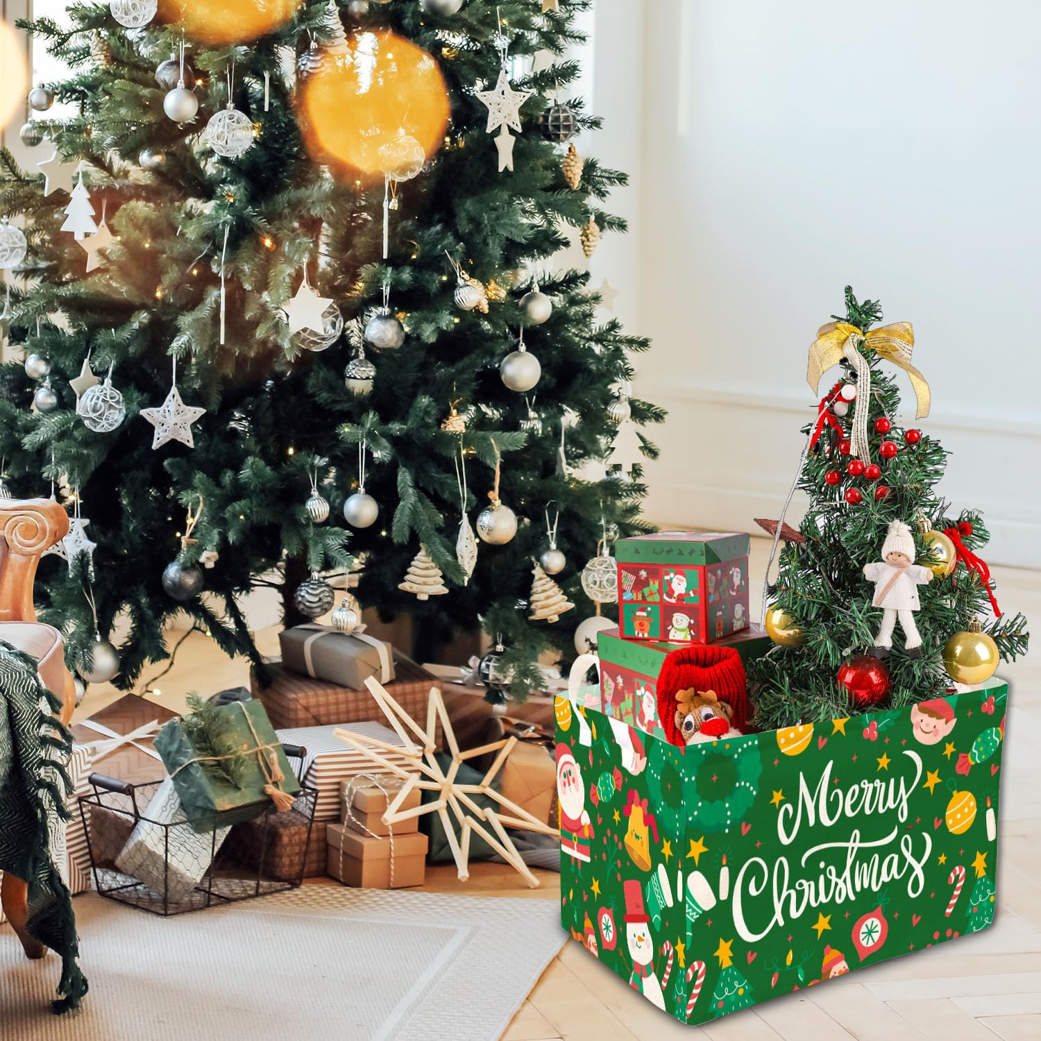 1 Pcs Merry Christmas Storage Basket, Santa Claus Storage Bins, Green Themed Foldable Storage Boxes, Christmas Boxes For Nursery Toy And Costume, Xmas Party Decoration Gifts