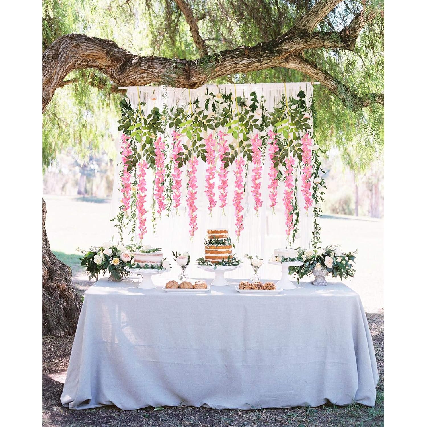 6 Pack Artificial Fake Wisteria Vine Ratta Hanging Garland Silk Flowers String Party Home Wedding Decor, 3.75 Feet/Piece,Pink