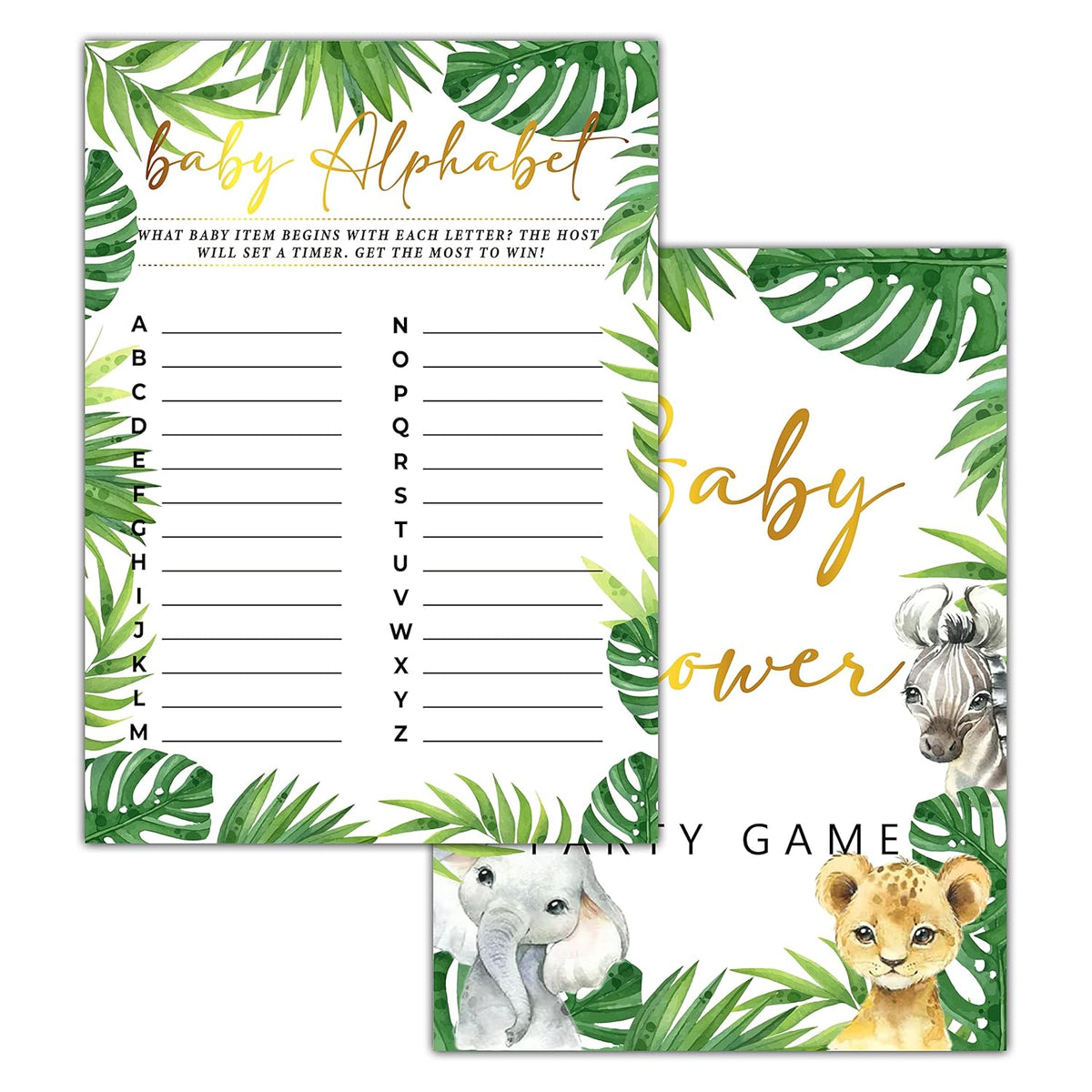 30 Woodland Baby Shower Games(5"X7") - Baby Alphabet - Jungle Animals Gender Reveal Party Games - Safari Theme Gender Neutral Party Favors And Supplies-Yxk-E08
