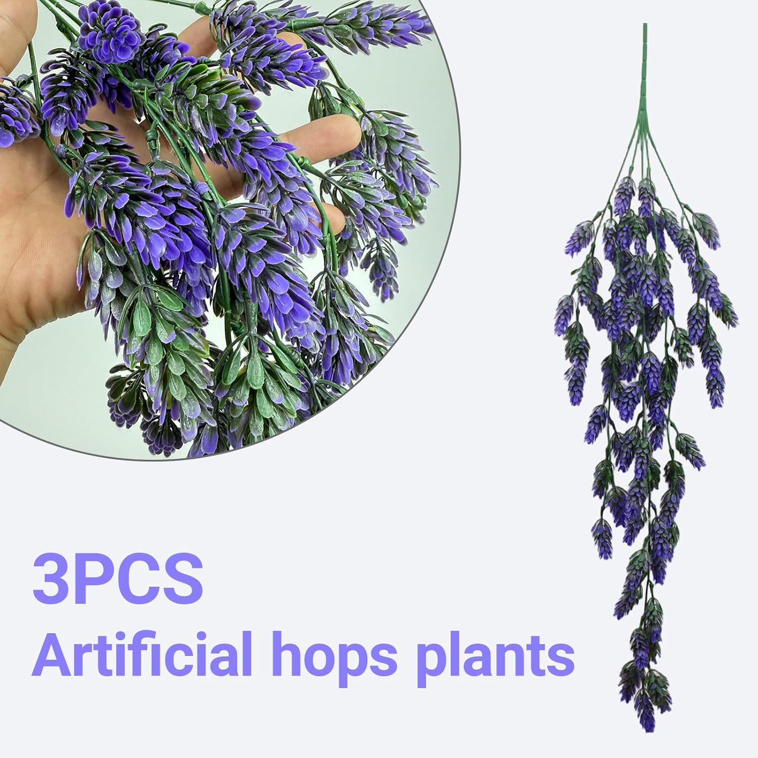 3 Pcs Artificial Hanging Plants Hops Purple Plastic Vines Hops Flowers Purple Garland Fake Hanging Vines Uv Resistant For Home Wall Garden Balcony Wedding Party Decoration(Purple)