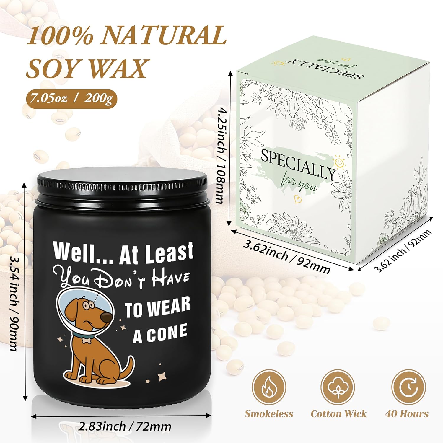 Get Well Gifts For Women, Get Well Soon Sympathy Gift For Her, Surgery Recovery Feel Better Present For Men, You Dont Have To Wear A Cone, Funny Lavender Scented Candle - Black