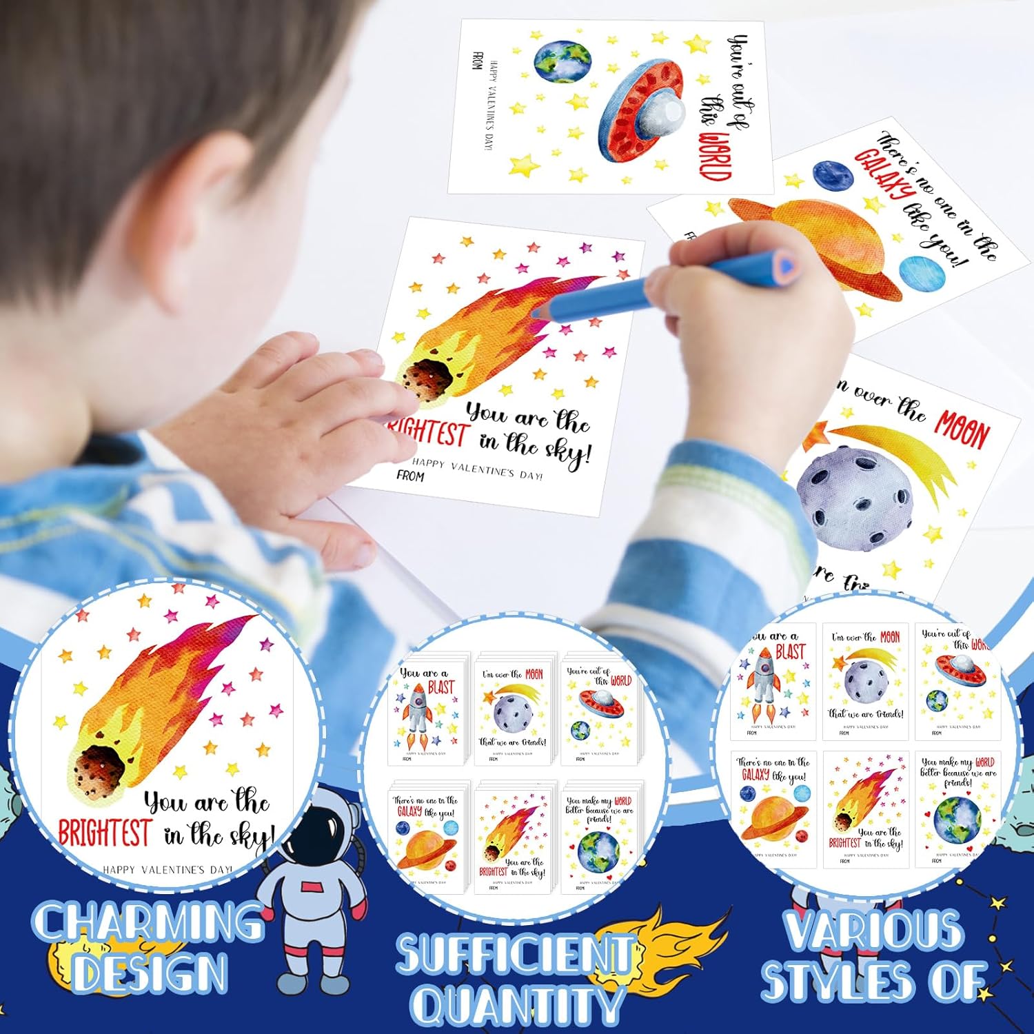 36 Pcs Valentines Day Cards Planet Card Stock Spaceship Valentines Day Card For Valentine'S Day Party Favor Classroom School Party Favors