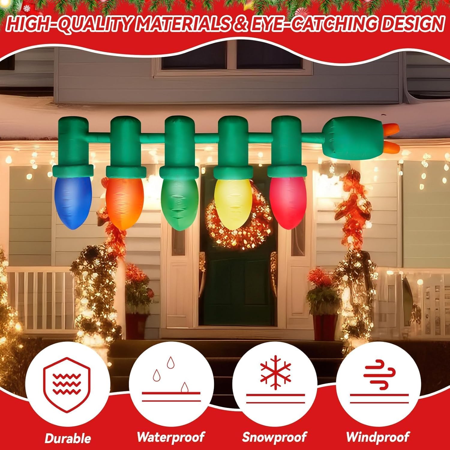 3.3 Ft Tall 10 Ft Long Giant Inflatable Christmas Light Bulb With Led Lights Outdoor Decoration Xmas Blow Up Ornament Bu