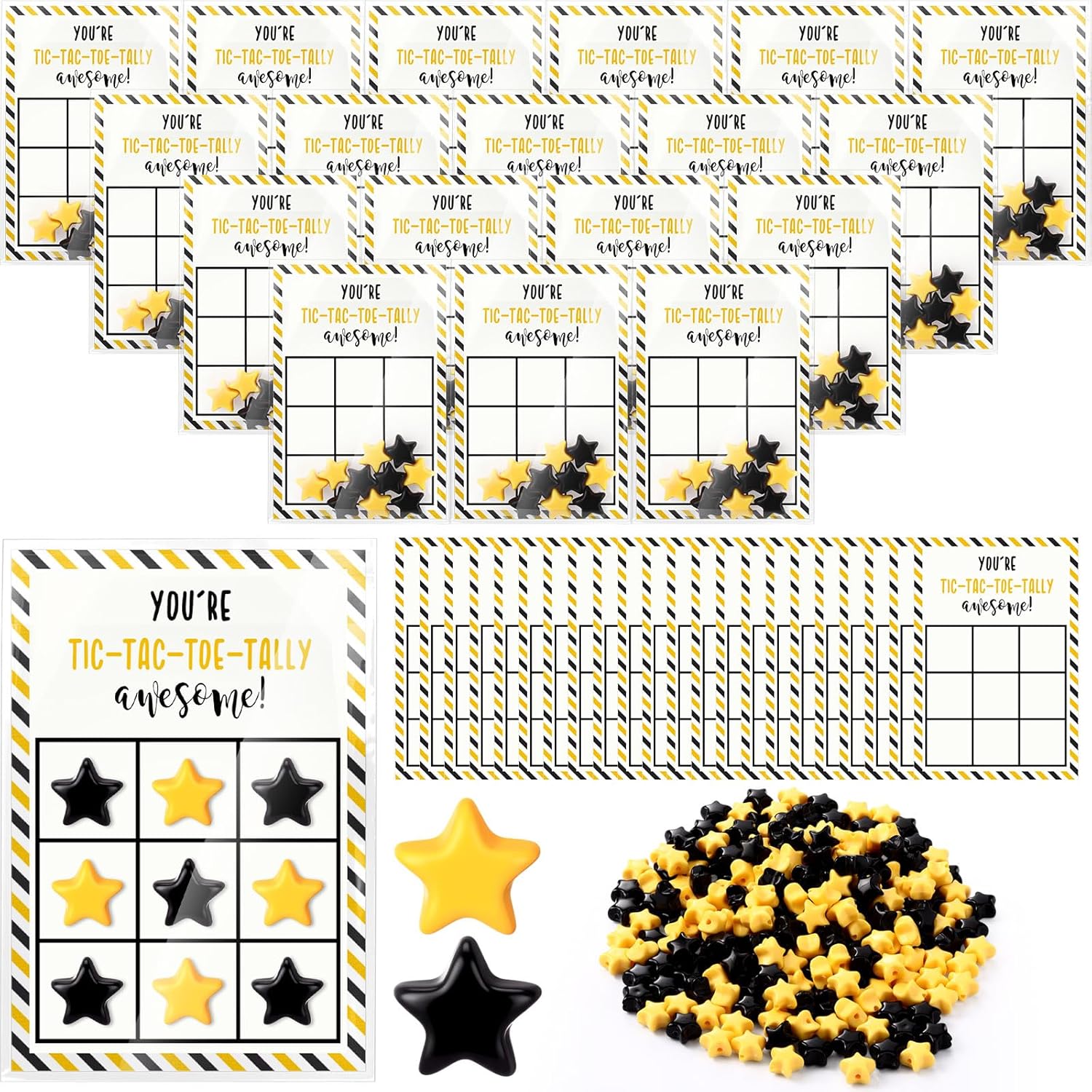 30 Sets Tic Tac Toe Board Inspirational Cards With Mini Star Bulk Gifts For Activities Party Favors(You'Re Tic Tac Tally Awesome,Black And Yellow)