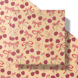 Cherry Bow Wrapping Paper For Girls, Mini Roll, Gift Wrap With Cherry And Red Bows Tie Patterns, Krfat Paper Great For Birthday, Valentine'S Day, Wedding, Anniversary, 17 Inch X 16.4 Feet