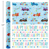 Blue Race Car Wrapping Paper Boys, Birthday Wrapping Paper Rolls With Colorful Happy Birthday Text Design For Kids Baby Shower Party - 17 In X 16.4 Ft(23.3 Sqft)