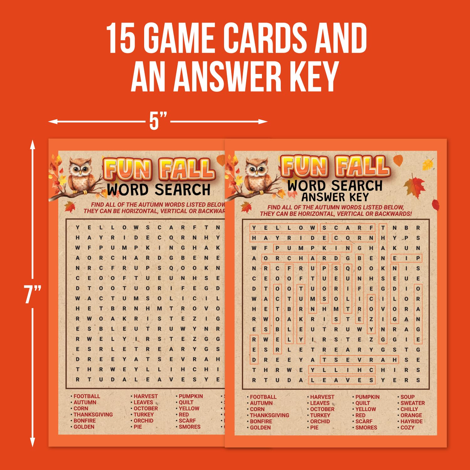 15 Fun Fall Word Search Game Cards- Fast & Easy For Family Thanksgiving, Friendsgiving, Church Party, Adults Or Kids, Supplies, Activity, Autumn Decorations