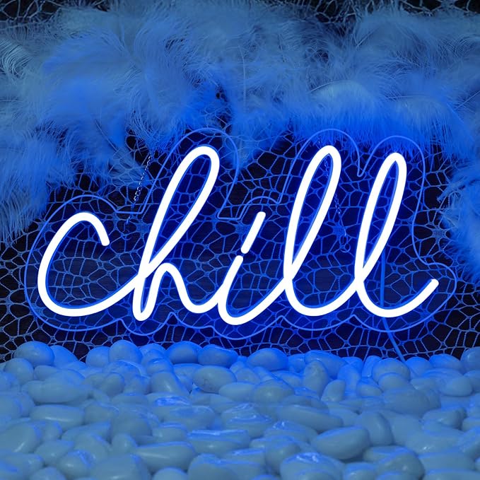 Chill Neon Sign Blue LED Wall Light 14 x 7 Inch USB Powered for Bedroom Bar Game Room Decor