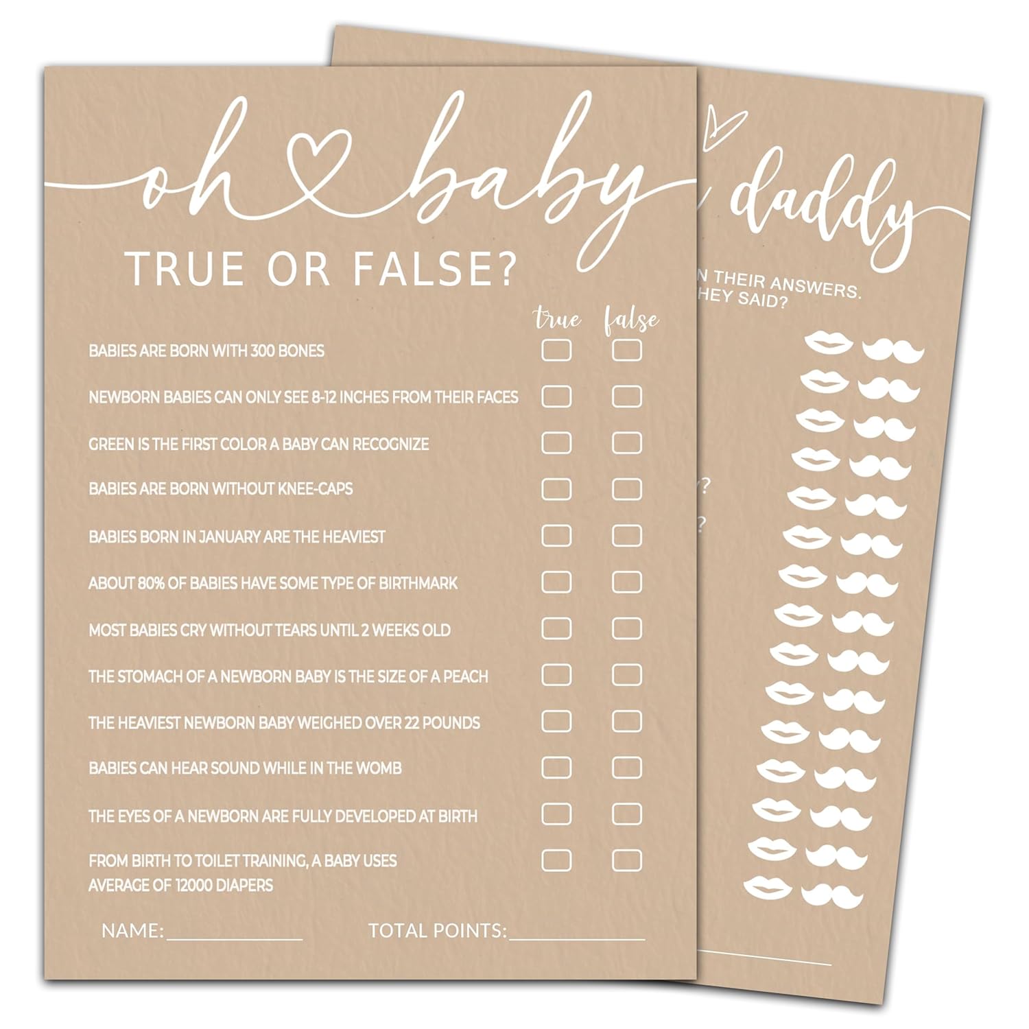 Hilarious Baby Shower Game Cards Ideas, 5" X 7" Double-Sided Baby Shower Games For Girl Or Boy, Brown Minimalism Gender Reveal Party Supplies - E08
