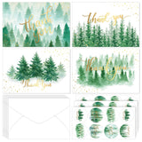 32 Pack Christmas Forest Thank You Cards With Envelopes & Stickers Green Woodland Watercolor Blank Gift Card Xmas Holiday Cards For Wedding Baby Shower Birthday, 4 X 6 Inch