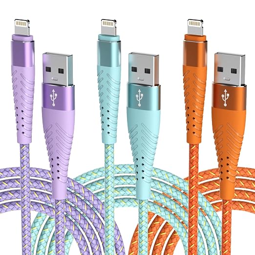 3 Pack 6FT MFi Certified Lightning Cable Nylon Braided iPhone Fast Charging Cord