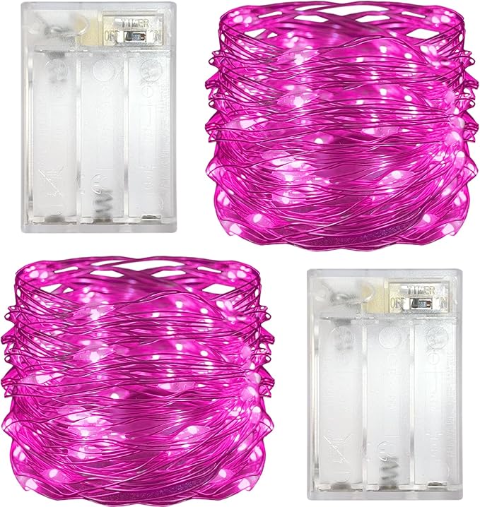 2 Pack Pink Dewdrop Fairy Lights Battery Operated 10FT 30 LED String Lights with Timer Function Mini Twinkle Lights for Bedroom Party Holiday Wedding Decor
