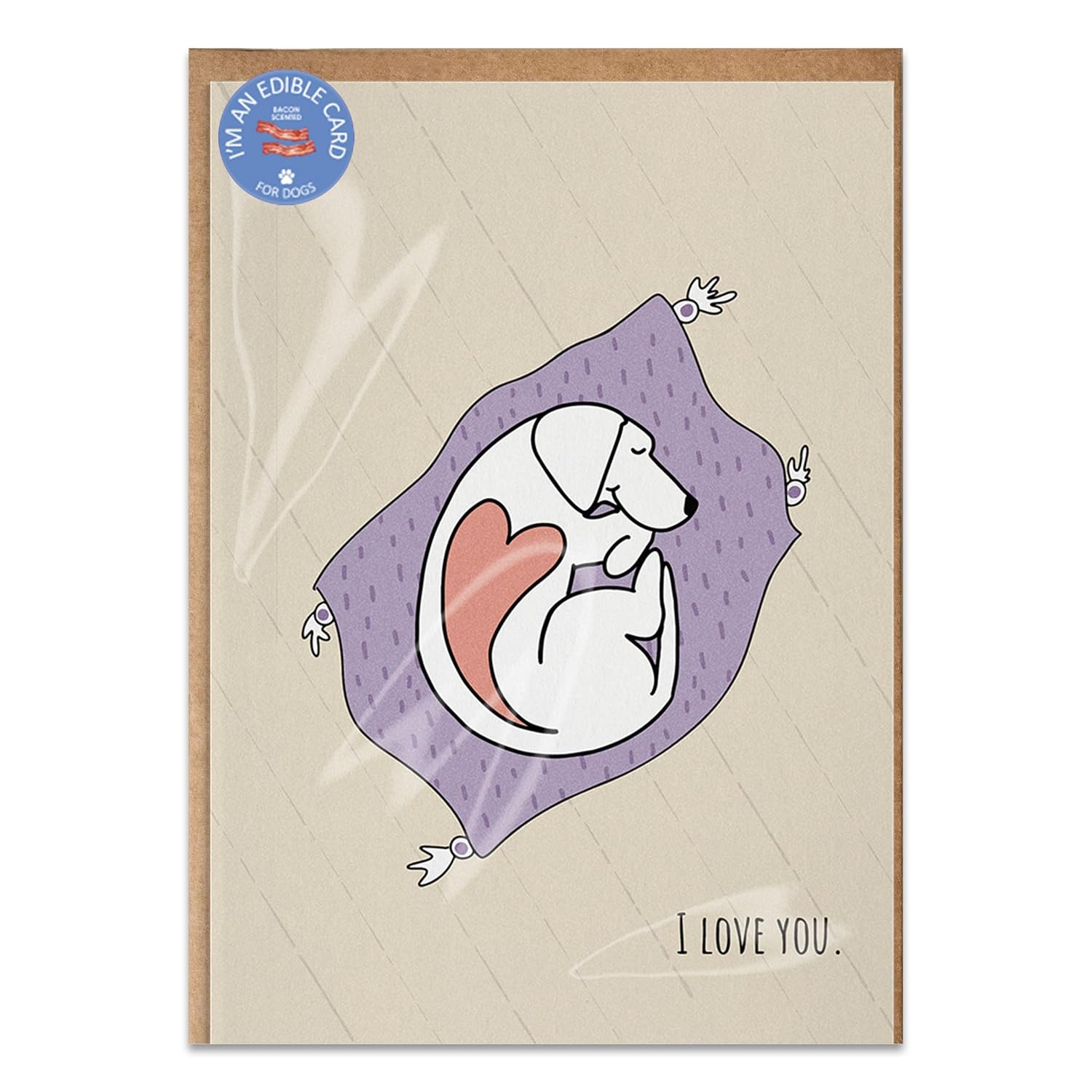 Poochie Post Edible Greeting Card For Dogs, Bacon-Flavored Dog Treat Gift With Edible Ink Pen, "I Love You" Design, Gluten & Grain Free, Made In Usa