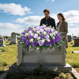 Headstone Flower Saddle,Large Artificial Cemetery Flowers For Grave Artificial Roses Daisy Saddle For Cemetery Headstone (Purple)