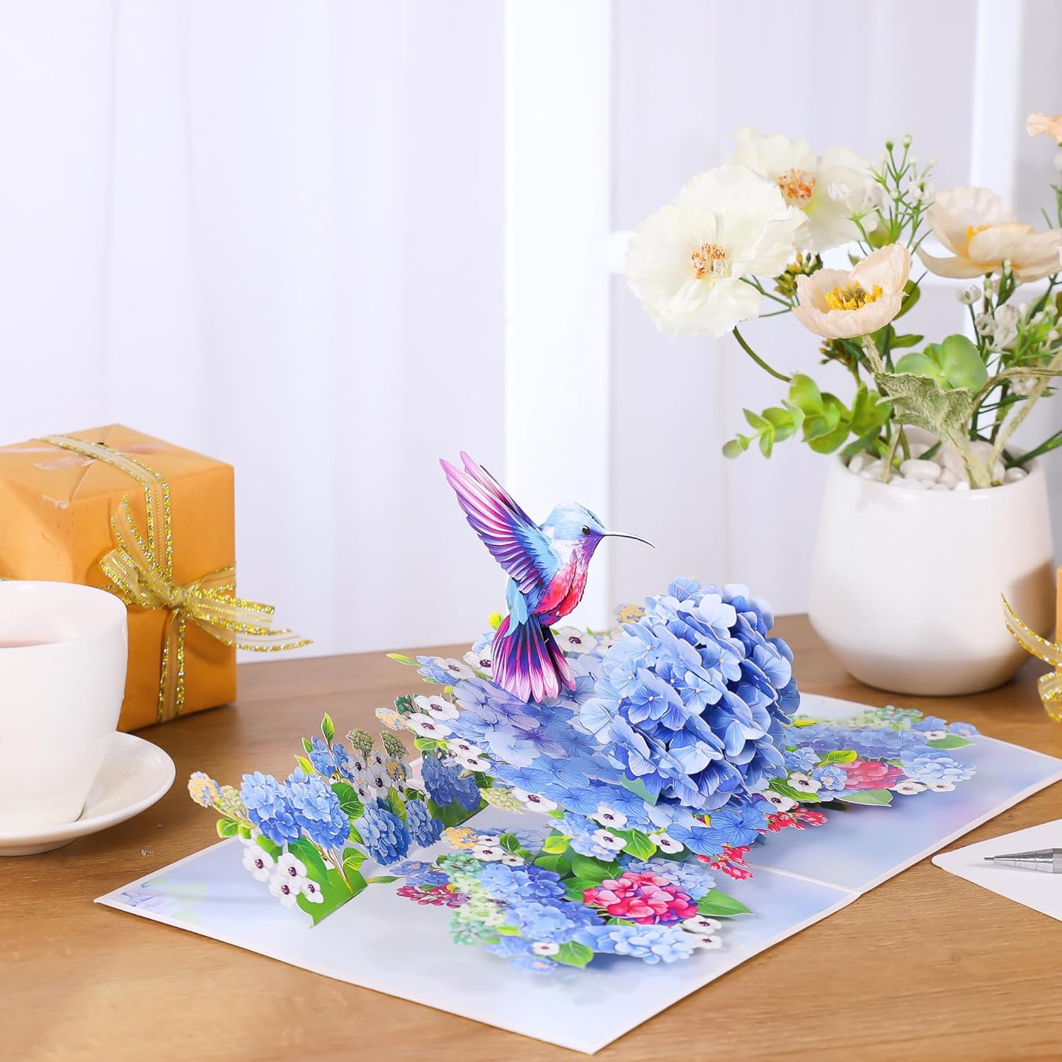 Pop Up Birthday Card For Women, 3D Hummingbird & Hydrangeas, Mother'S Day Popup Card For Women, Mom, Wife, Daughter, Her, Sister, Grandma, Ideal Gift For Valentines, Thank You, Mothers Day , Get Well