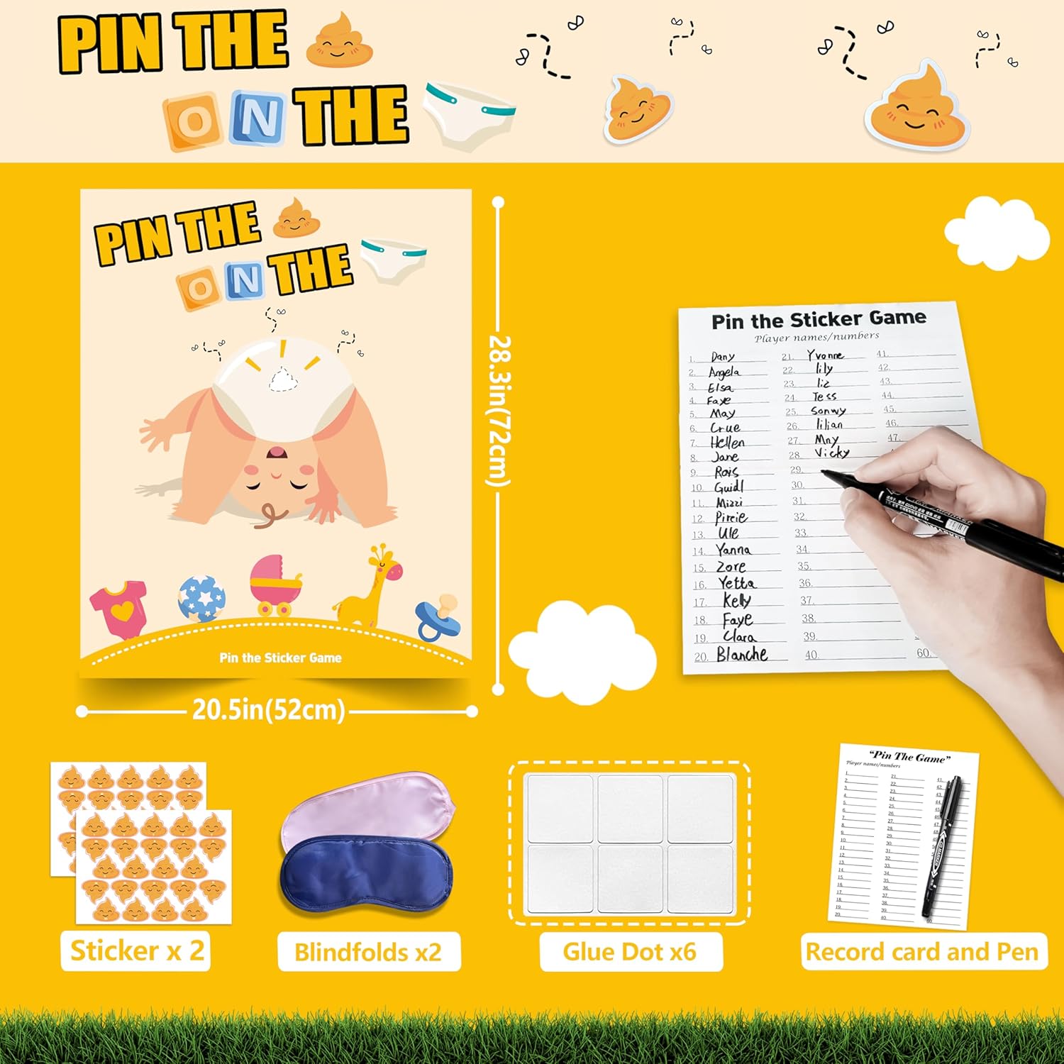 Baby Shower Games Party Favors, Pin The Sticker On The Diaper Funny Baby Shower Games For Adults Babyshower Decorations Party Suppiles - 46 Stickers