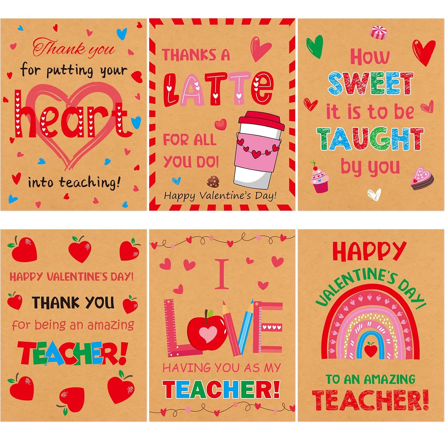Valentines Day Cards For Teachers 24 Pcs Kraft Teacher Valentine Cards With Envelopes Valentine’S Day Thank You Cards Teacher Appreciation Gifts