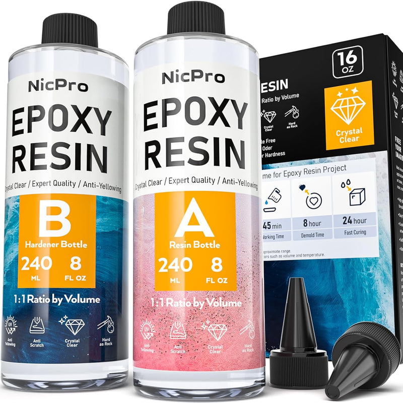 16 Ounce Crystal Clear Epoxy Resin Kit, Food Safe Diy Starter Epoxy Resin For Craft, Canvas Painting, Molds Pigment Jewelry Making, Coating And Casting
