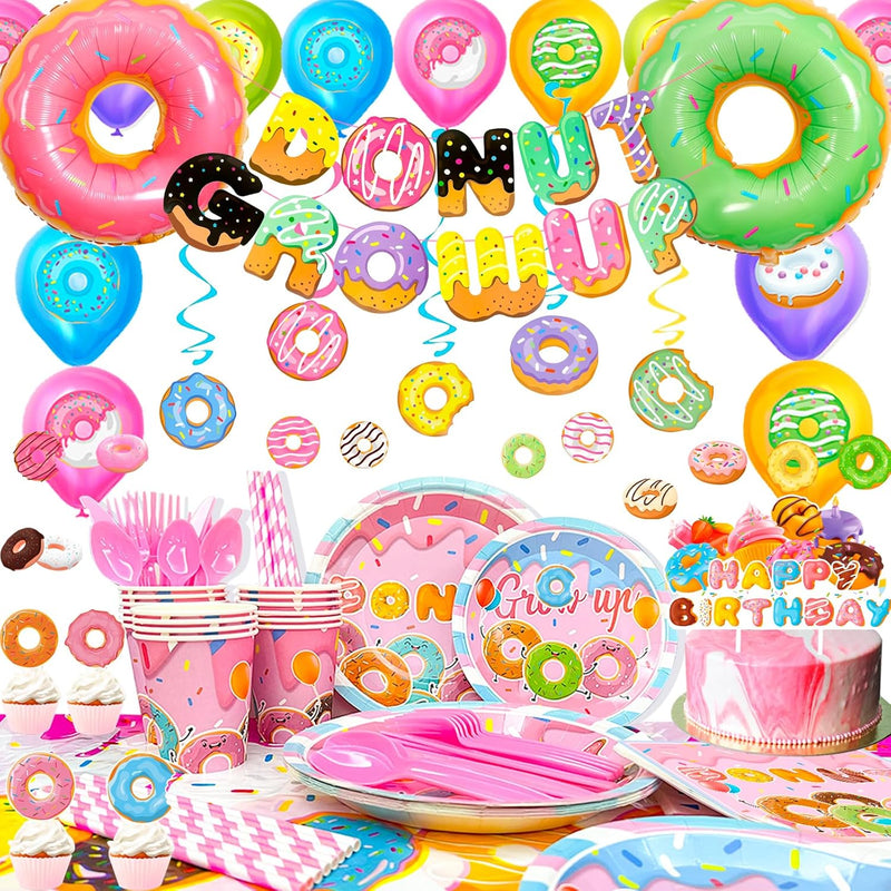 Donut Birthday Party Decorations,219Pcs Donut Grow Up Party Supplies-D