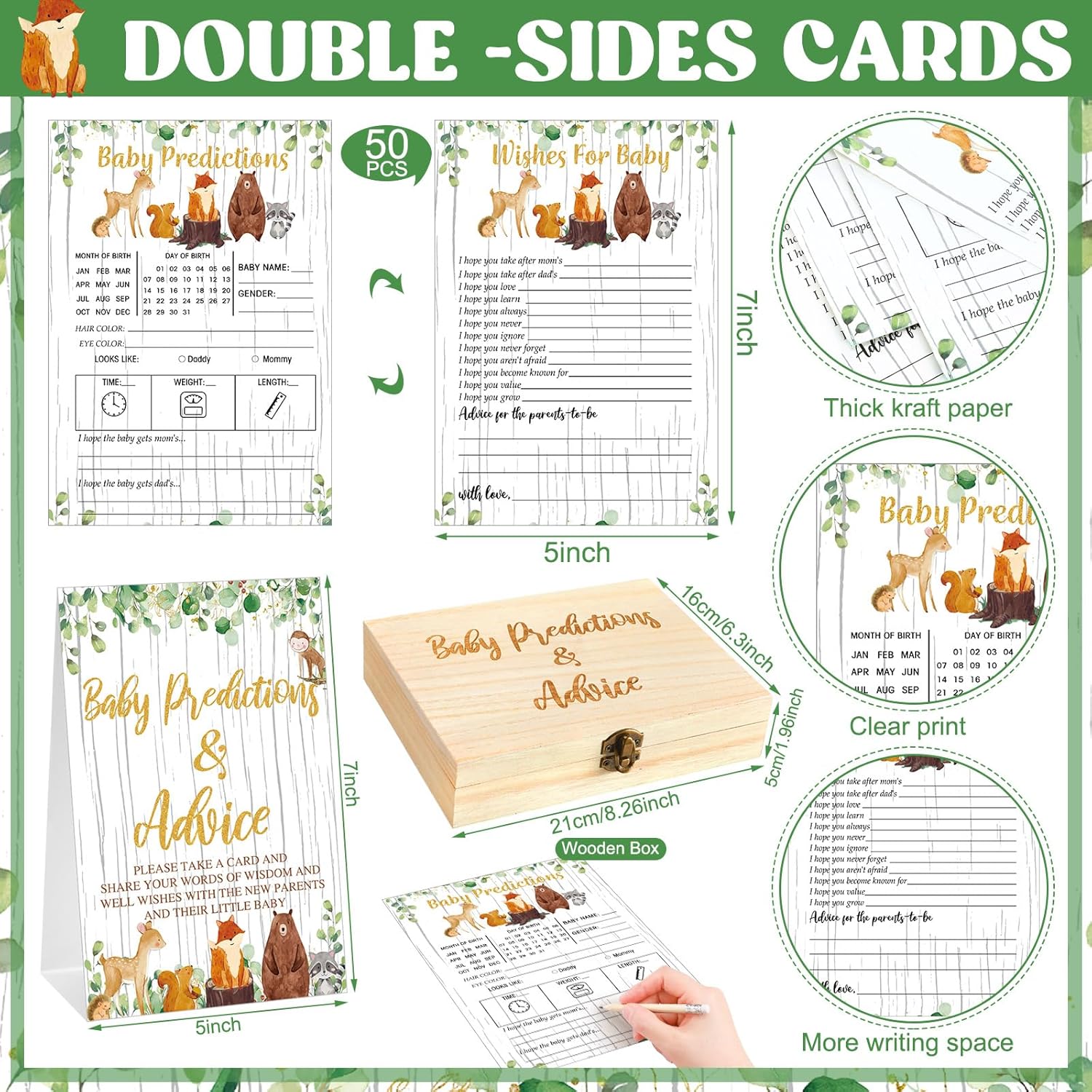 62 Pcs Baby Prediction Cards For Game Advice And Wishes Clothes Shaped Advice Cards Parents To Be Gender Neutral Baby Shower Games Fun Guessing Activities Box(Woodland)