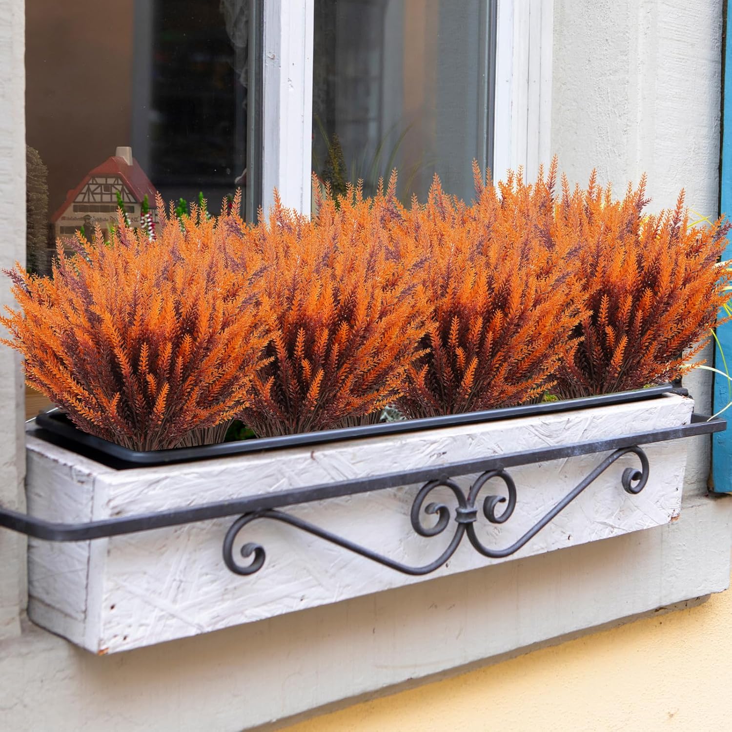 20 Bundles Artificial Fall Lavender Flowers Outdoor Uv Resistant Fake Flowers No Fade Faux Plastic Plants Garden Porch Window Box Decorating (Golden Yellow)