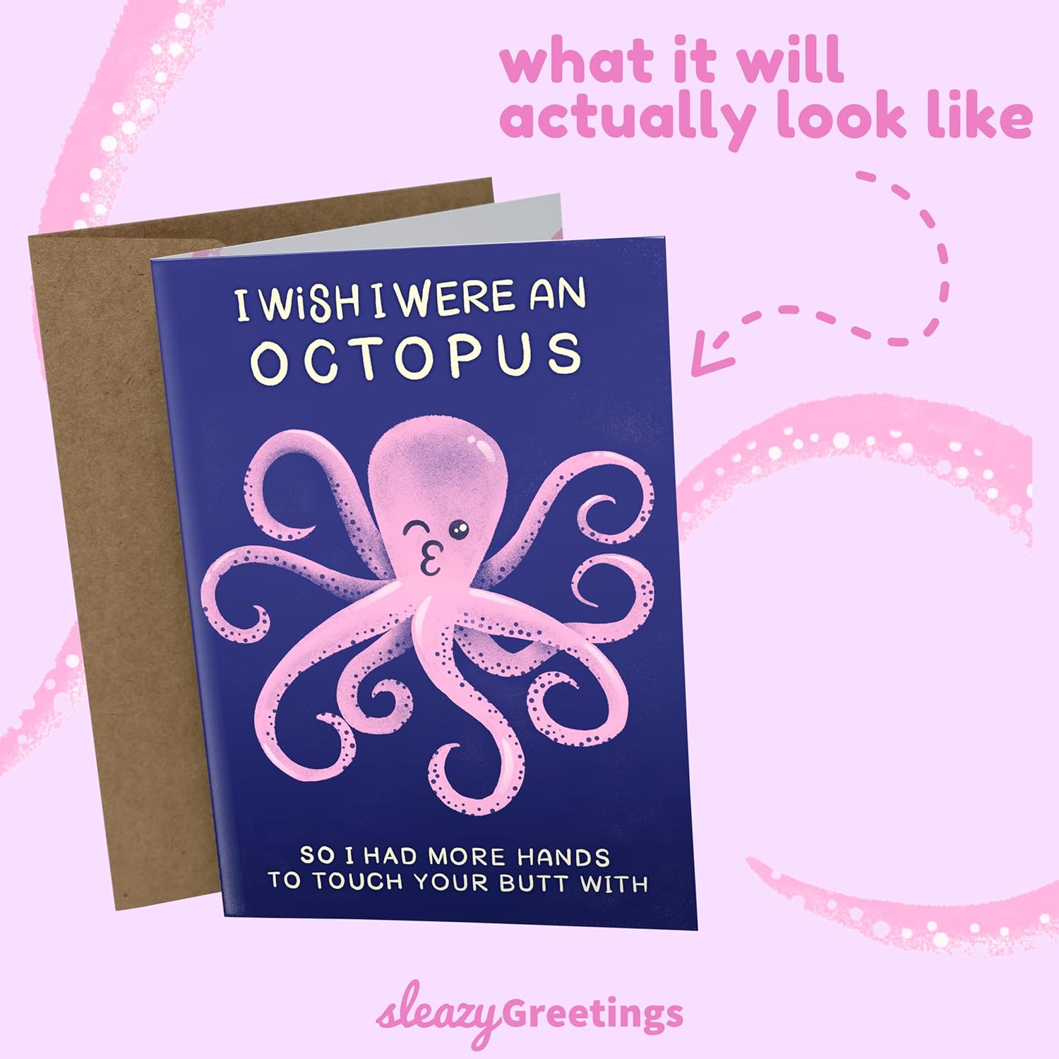 Funny Valentine'S Day Cards For Him Her - Funny Anniversary Cards For Husband Boyfriend - Birthday Card For Girlfriend Wife - I Wish I Were An Octopus Card