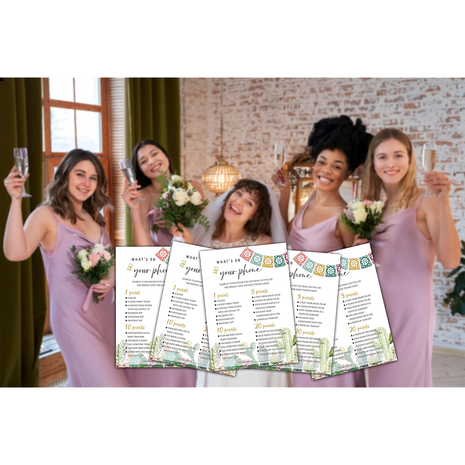 Bridal Shower Games, Fiesta Mexican Bridal Shower Decorations, What'S On Your Phone Cards For Bachelorette Party, Wedding Engagement Party, Set Of 30 Game Cards (A17)