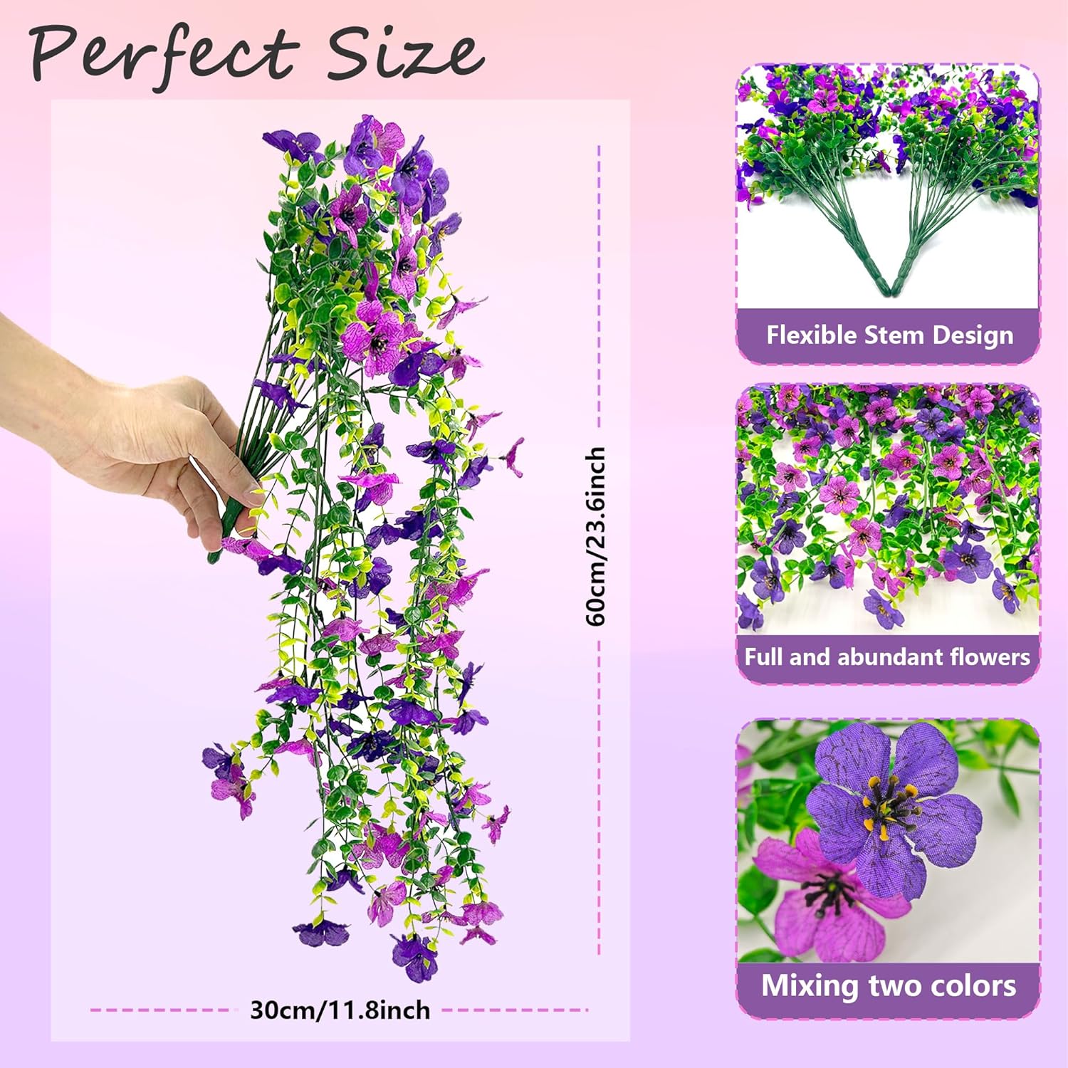 2 Pcs Uv Resistant Outdoor Artificial Flowers, Look Real Artificial Flowers For Outdoors Decor, Artificial Hanging Flowers For Outdoors (Darkpurple+Purple)