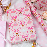 Pink Ballerina Wrapping Paper Roll - Ballet Princess With Bowknots & Heart Pattern, Reversible Gift Wrap For Girls Birthday, Baby Shower, Bridal Shower, Party - Mini Roll - 17 Inch X 16.5 Feet