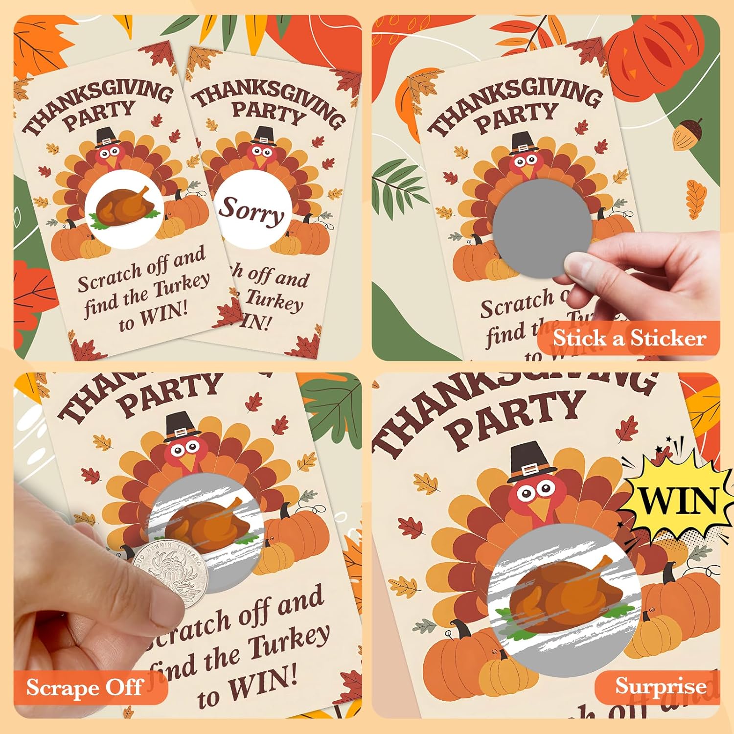 Thanksgiving Scratch Off Cards, 50Pcs Fall Harvest Party Scratch Off Tickets, Autumn Game Cards For Adults Family Groups Supplies Classroom Activities - B01